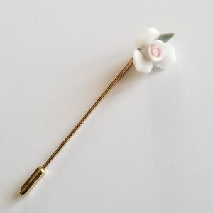 Vintage pink rose stickpin flower floral gold fill brooch AMCO 14K GF